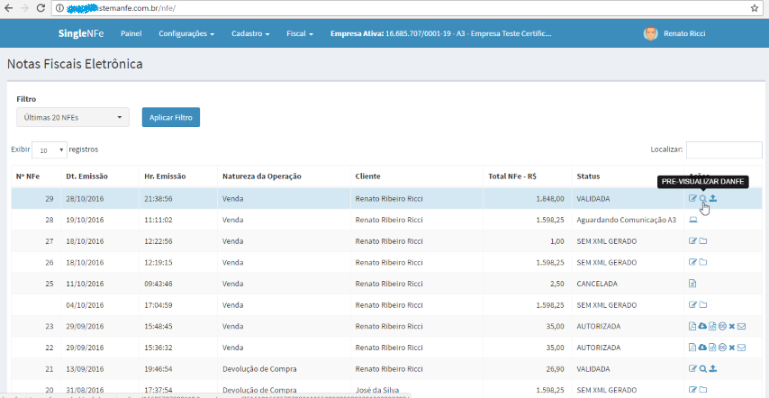 Notas Fiscais Simples Nacional